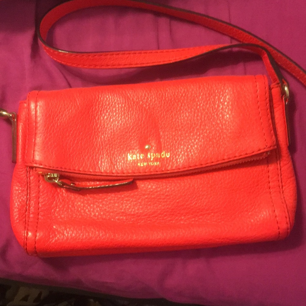 Coral with a red hue, Kate spade side bag :)